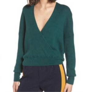 Leith Rib Wrap Sweater in Green Bug | Forest Green Surplice Knit | Womens XXS